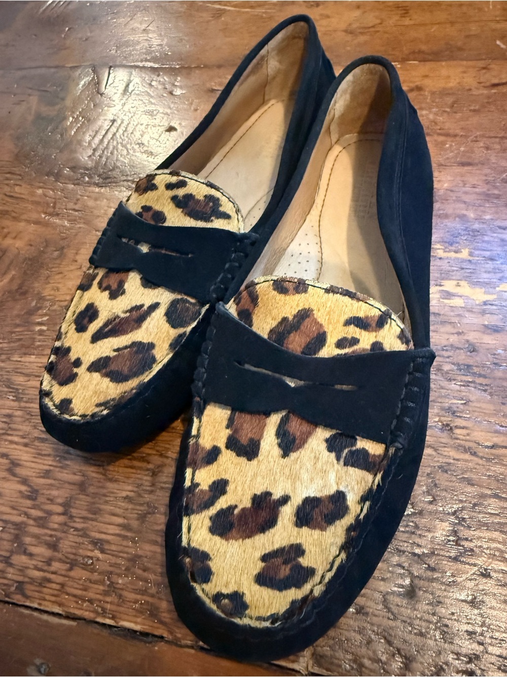Ralph Lauren Black Suede Loafers with Leopard Vamp